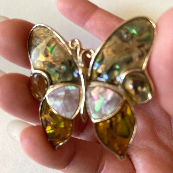 The Unbranded Brand Jewelry - Goldtone Metal shell Butterfly Brooches Enamel Rhinestones Fashion pin 2 for $10